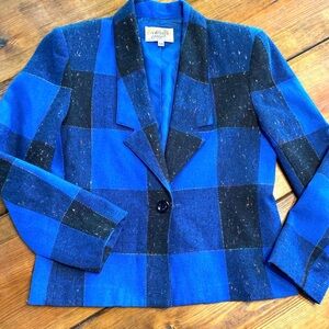 Vintage made in USA City Girl 1980s blue and black block plaid blazer